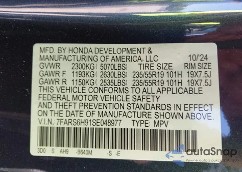 2025 Honda Cr-V Hybrid Sport Touring from USA, damaged, VIN 7FARS6H91SE048977